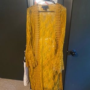 Long Mustard Lace Cardigan